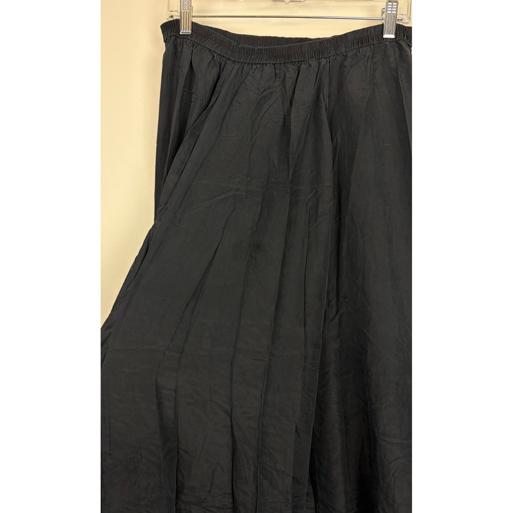 Newport News Maxi Skirt Medium Black Vintage 100% Silk Elastic Waist Full 90s - Picture 4 of 8